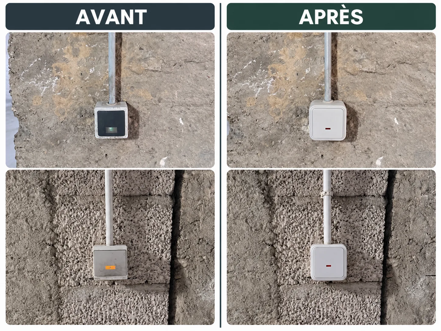 Avant et après du remplacement d'interrupteurs et appareillages électriques